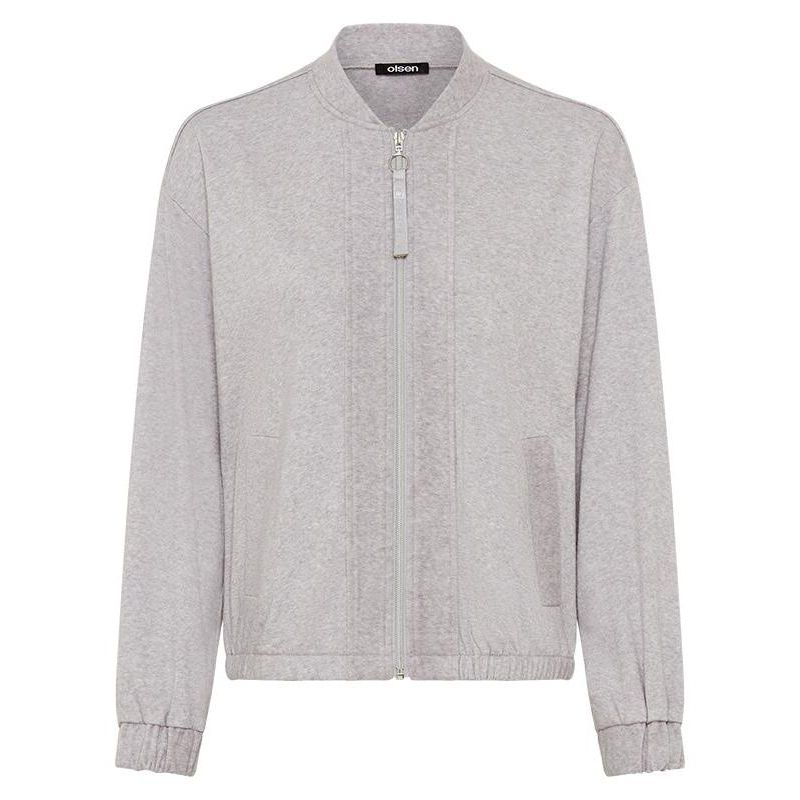 Women's Collarless Zip Front Jersey Jacket