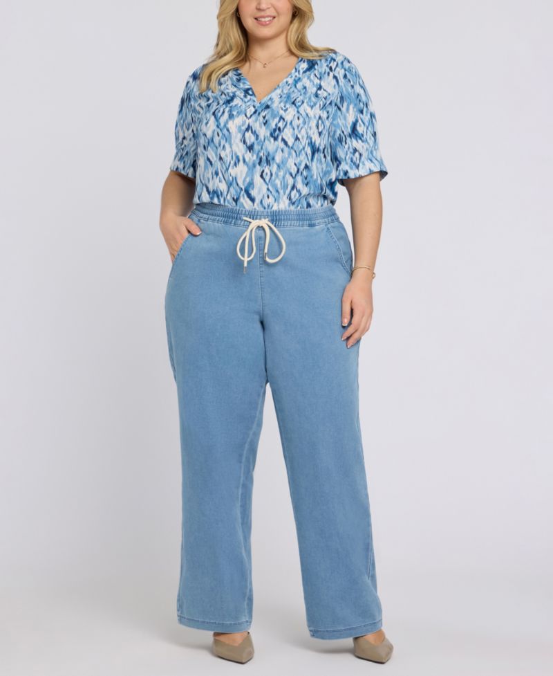 Plus Size Relaxed Drawstring Pull-On Denim Pants