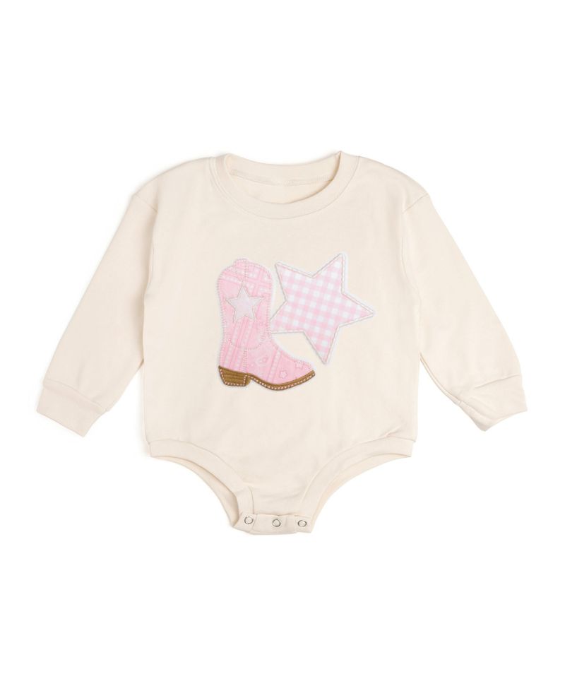 Baby Girls 0-3M to 12M -18M Bandana Cowgirl Patch Western Long Sleeve Romper