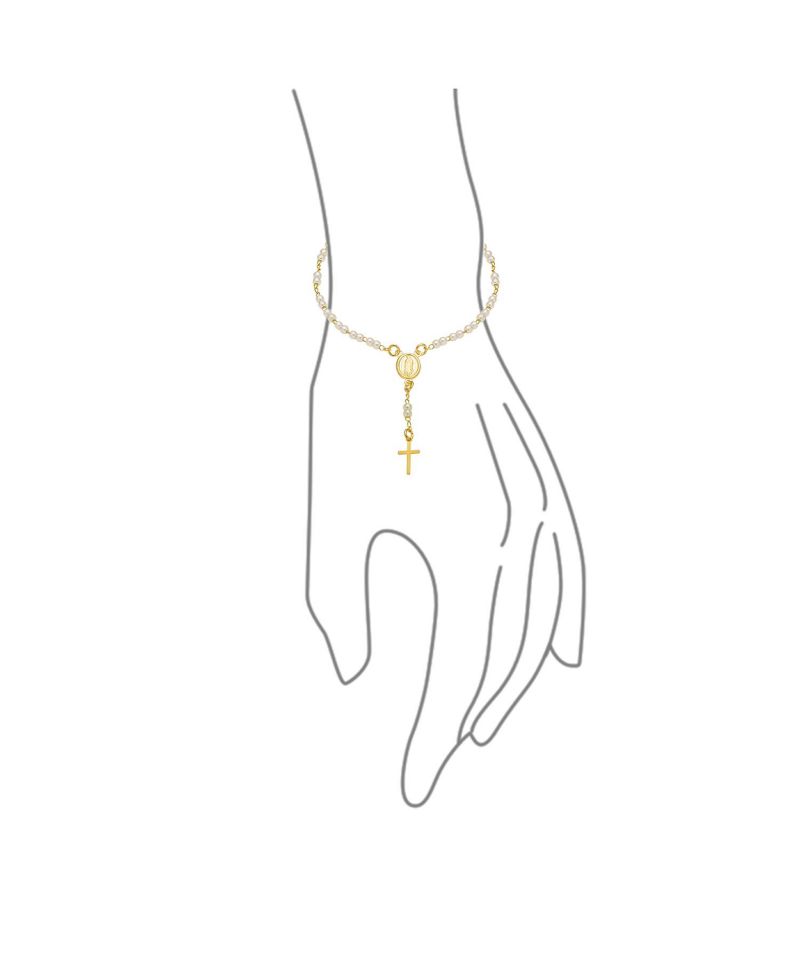 Dainty White Faux Pearl Prayer Rosary Religious Bracelet Yellow Gold Plated