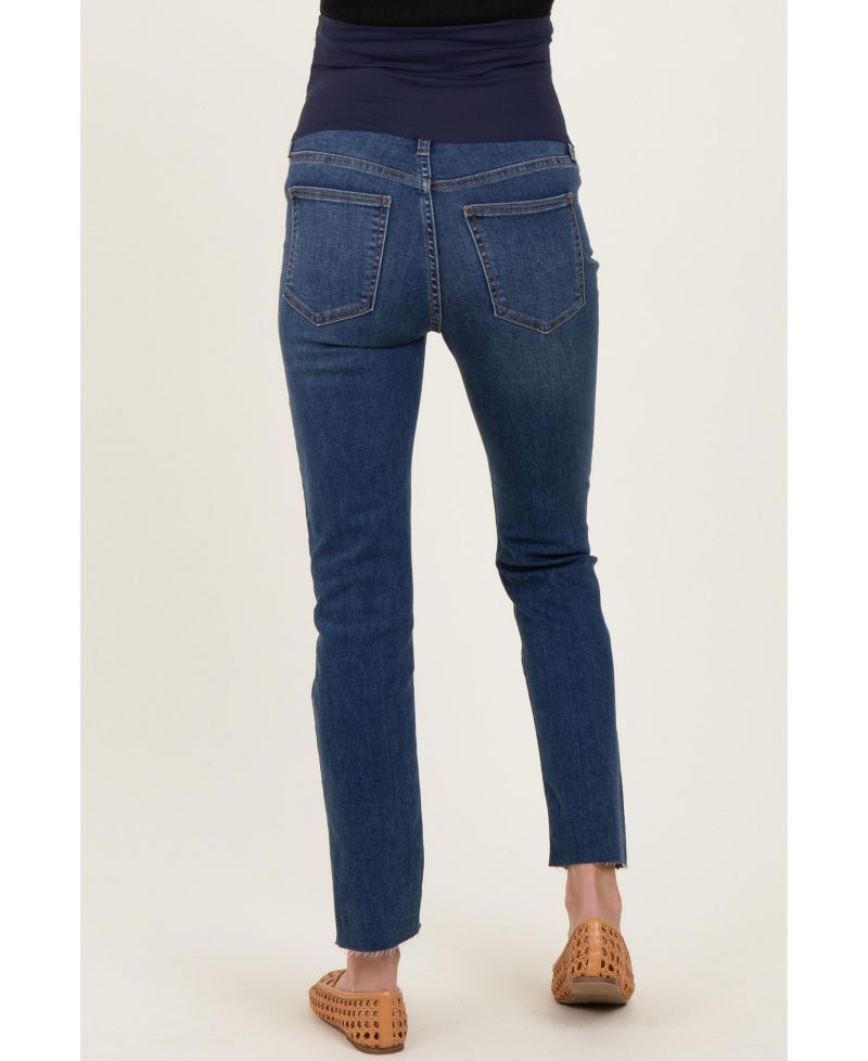 Women's Dark Blue Slim Fit Raw Hem Jeans