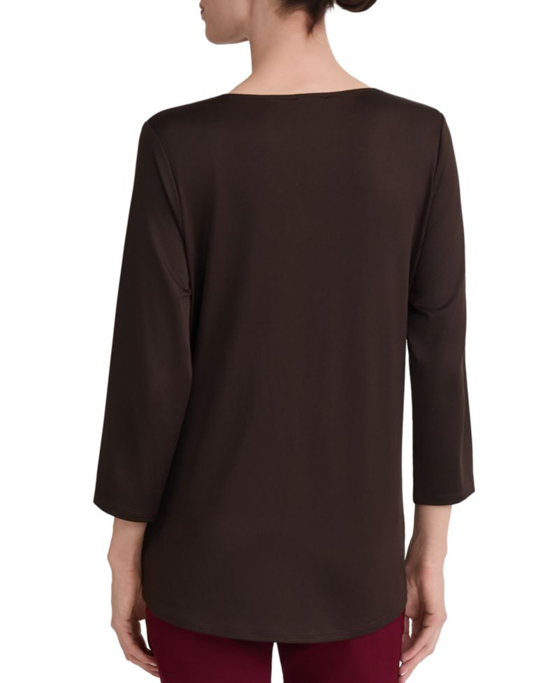Petite 3/4-Sleeve Keyhole Buckle Trim Blouse