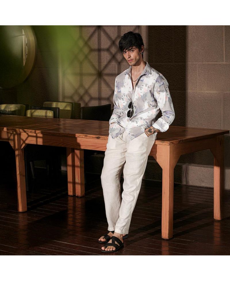 Men's Moon Grey & Chalk White Artistic-Blur Shirt