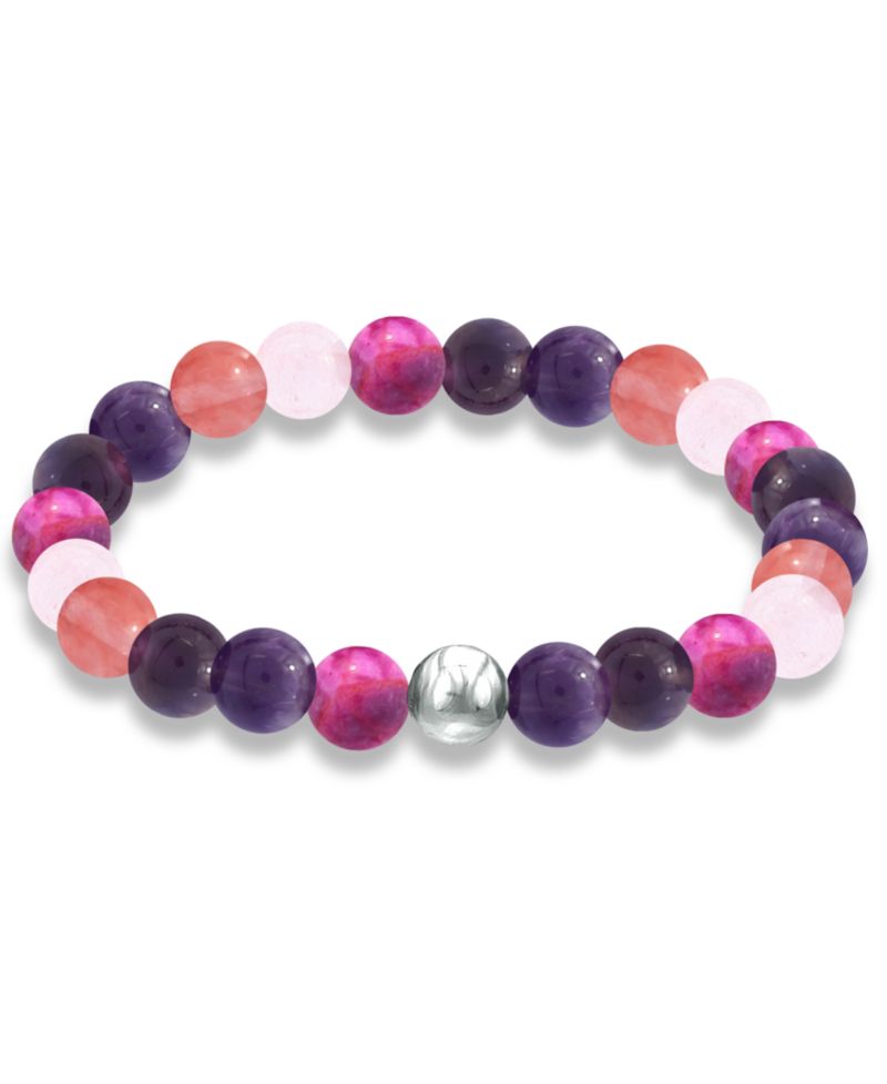 Genuine Stone Bead Stretch Bracelet with Silver Plate or Gold Plate Bead Accent