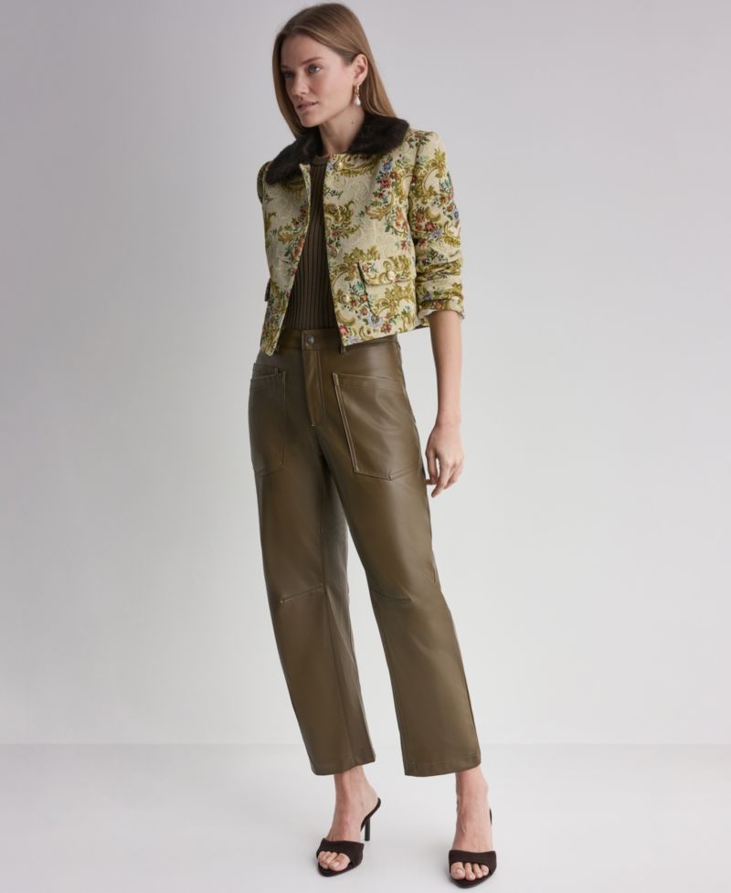 Women's Tapestry Faux-Fur-Collar 3/4-Sleeve Jacket