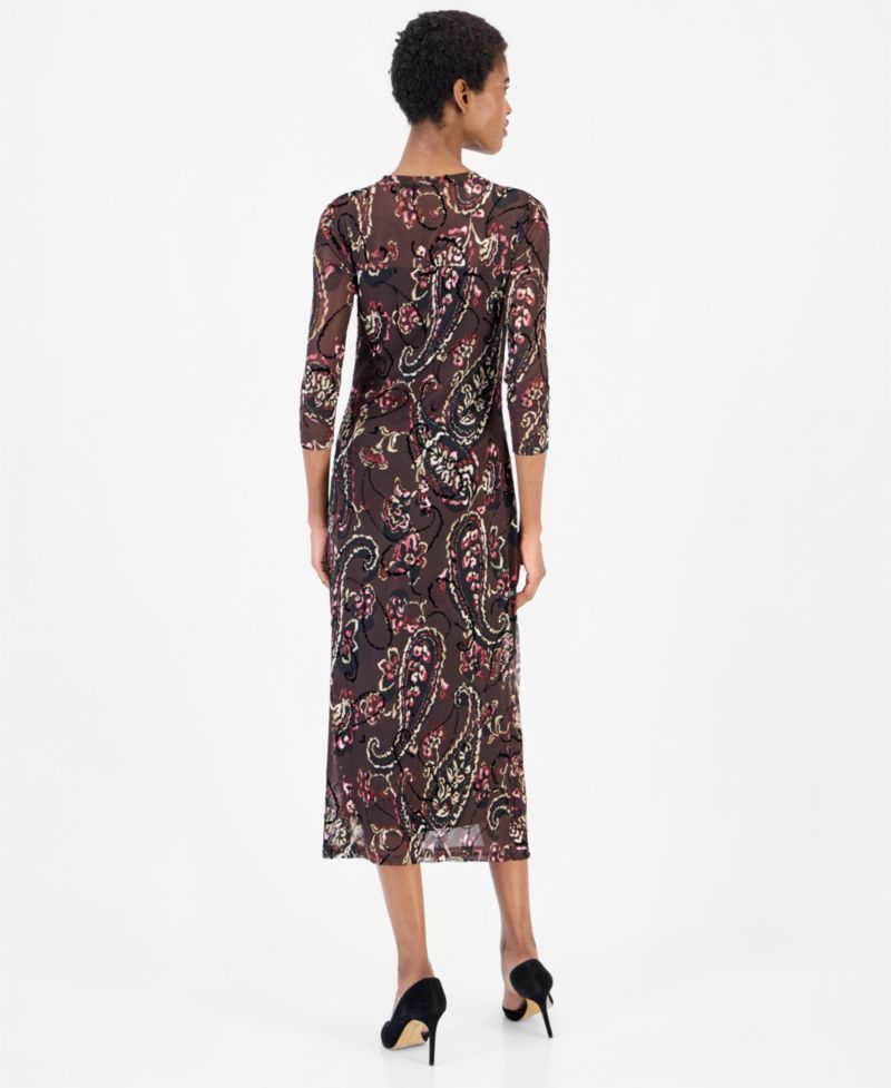 Women's Paisley-Print Side-Ruched Midi Dress