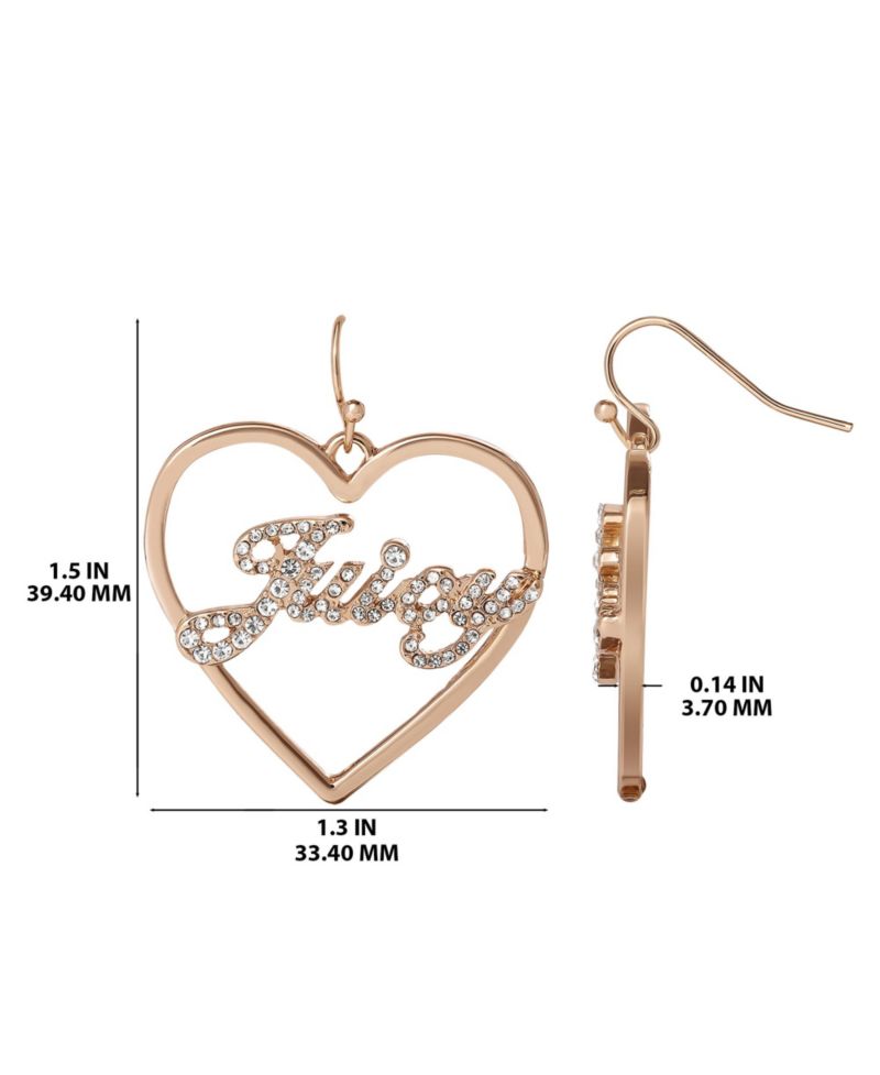 Crystal Heart Drop Script Logo Earrings