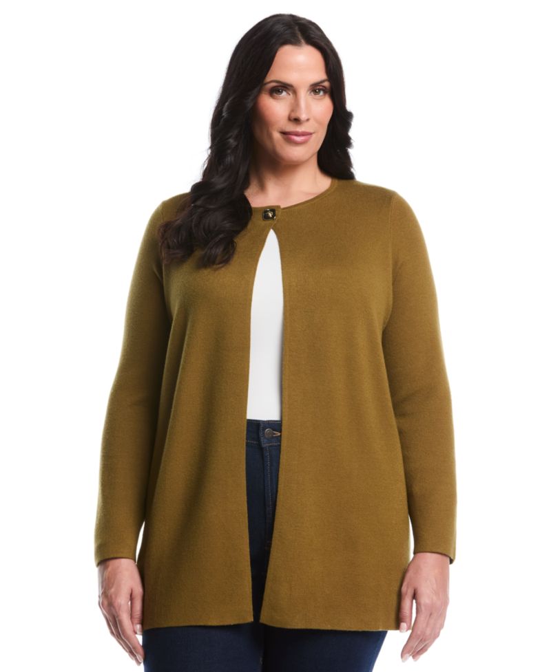 Plus Size Plus Size Turnlock Metal Closure Long Sleeve Cardigan