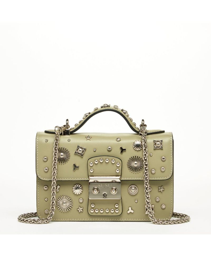 Women s Leather Crossbody Bag Designer Shoulder Purse with Top Handle Statement Handbag with Embellished for Date Night Bag