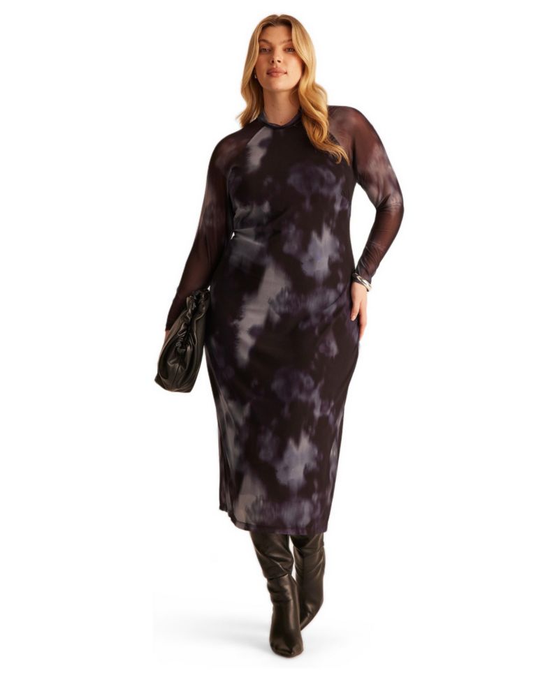 Women's Cove Printed Mesh Bodycon Midi Dress
