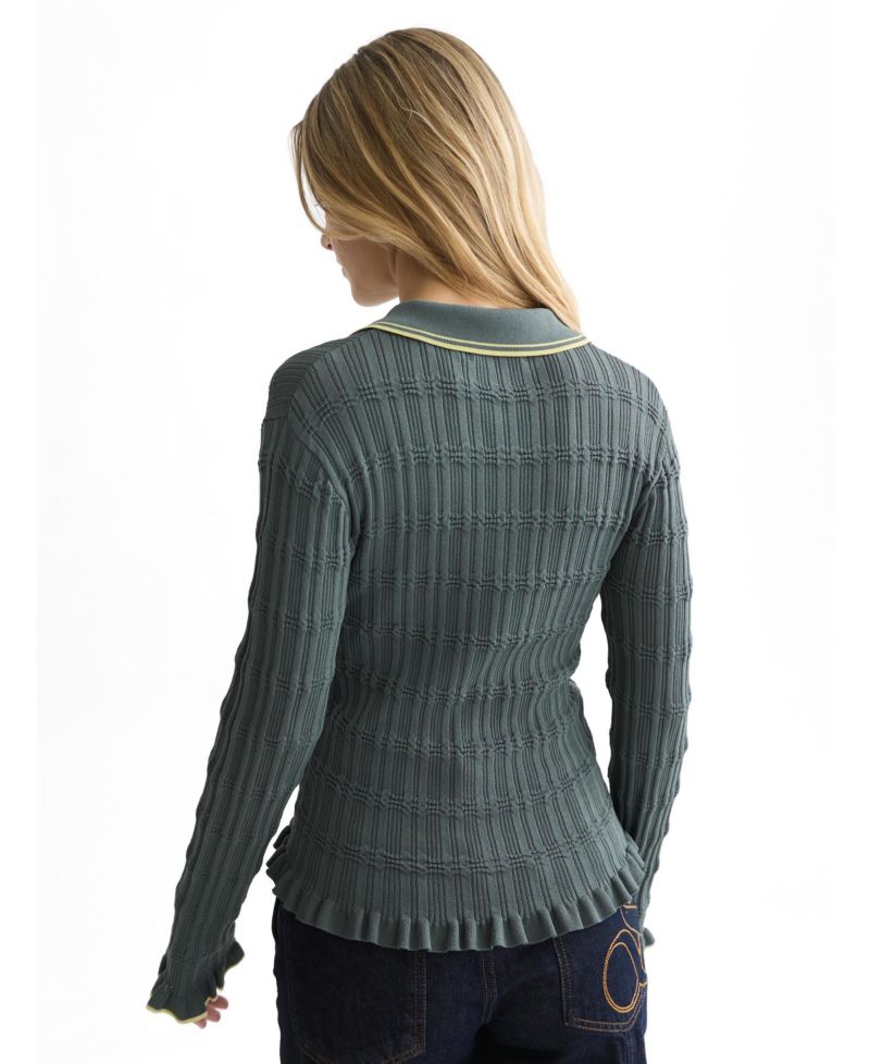 Women's Ripple Stitch Polo-Neck Pullover
