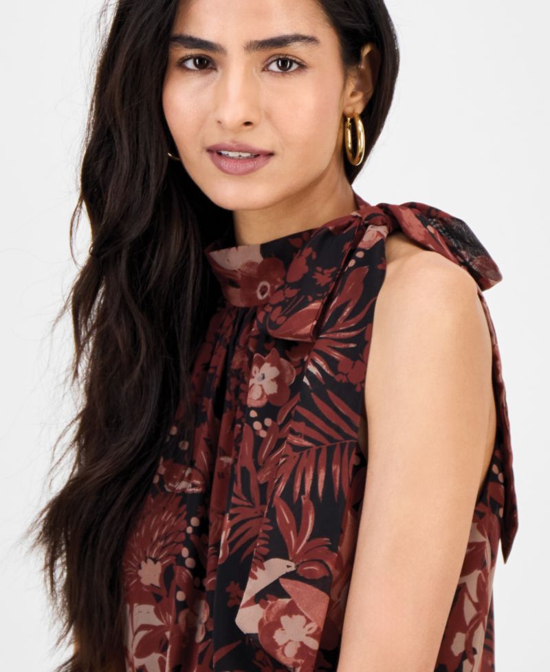 Women's Tie-Neck Blouson Tiered Maxi Dress