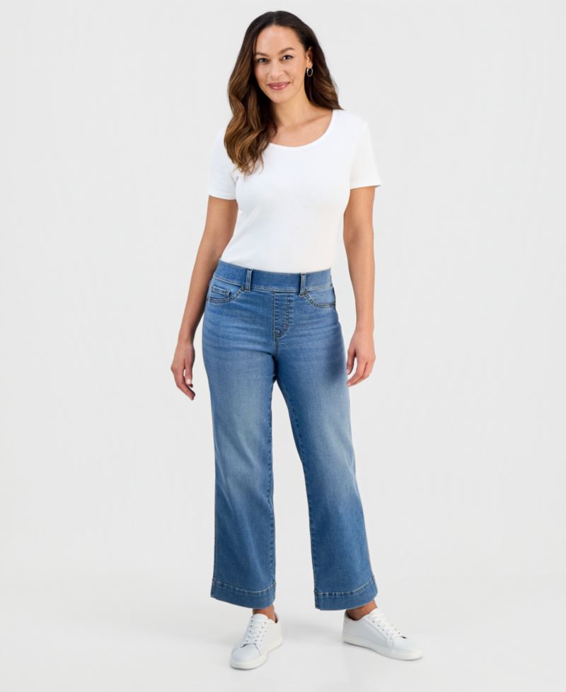 Petite Pull-On Shaping High-Rise Wide-Leg Jeans