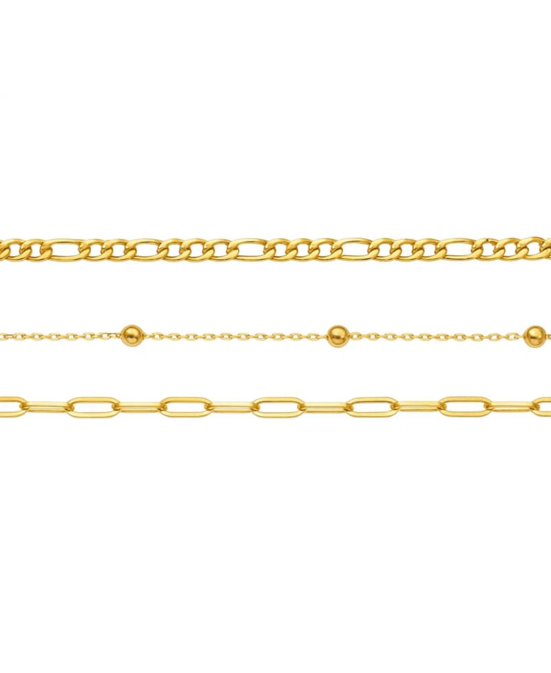 Adriana 3-Piece Stackable Bracelet Trio Set, Beaded, Figaro, Paperclip Link