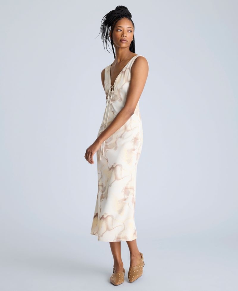 Women's Printed Tie-Detail Midi Dress