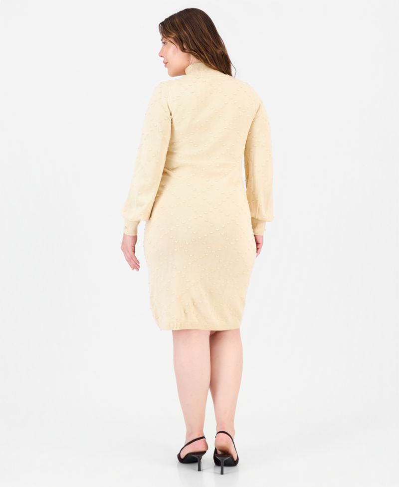 Plus Size Turtleneck Long-Sleeve Diamond-Pattern Dress