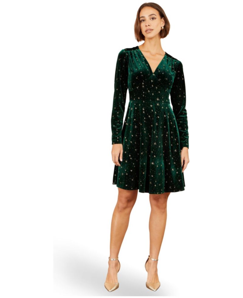 Women's Foil Star-Print Velvet V-Neck Dress