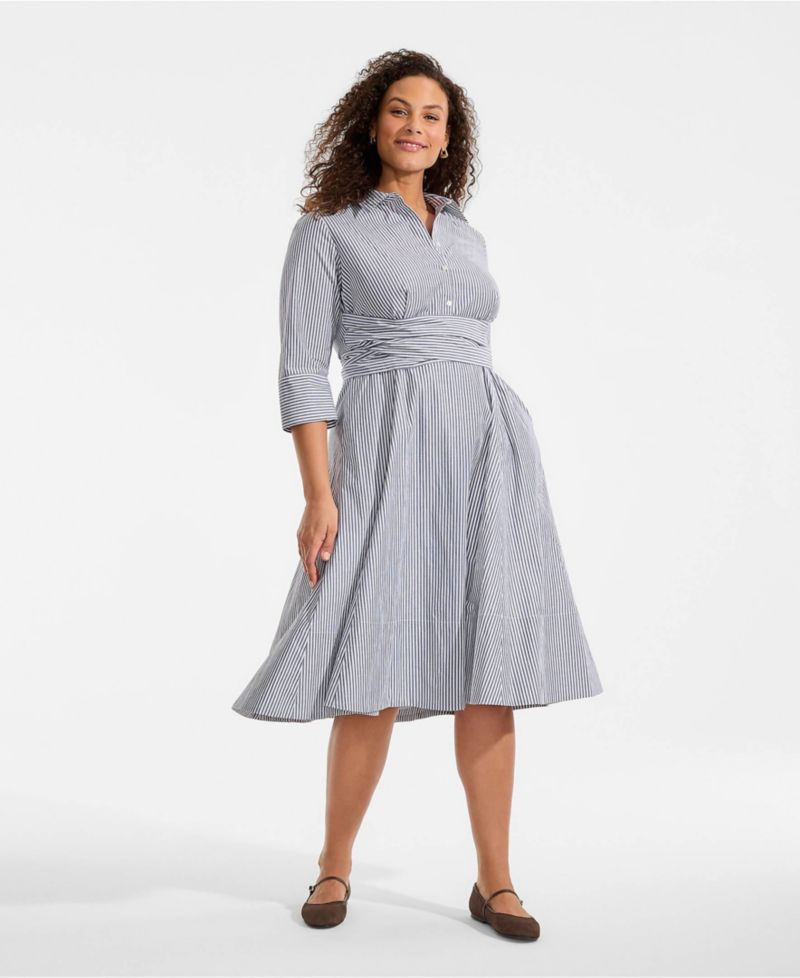 Women's Poplin Midi Wrap Front Dress