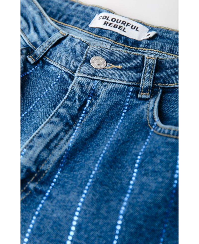 Women's Gaias Rhinestones High Rise Wide Leg Denim Pants