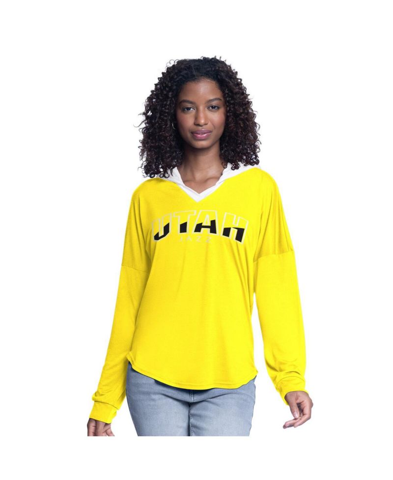 Women's Gold Utah Jazz Bench Player Oversized Long Sleeve Hooded Top