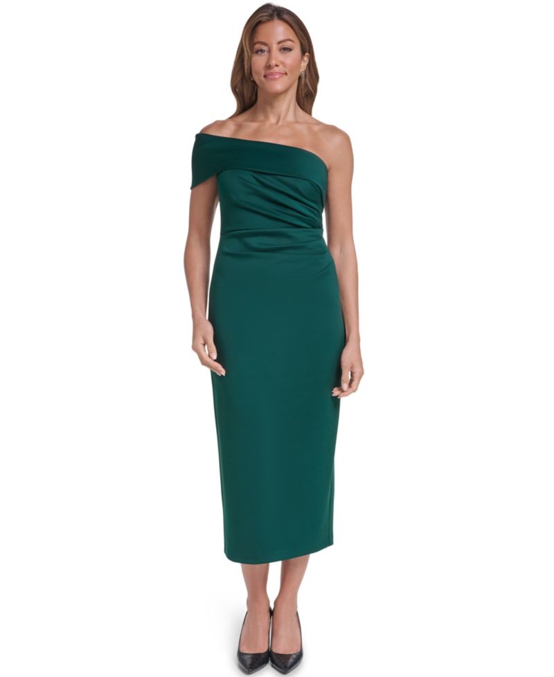 Women's One-Shoulder Side-Tucks Midi Dress