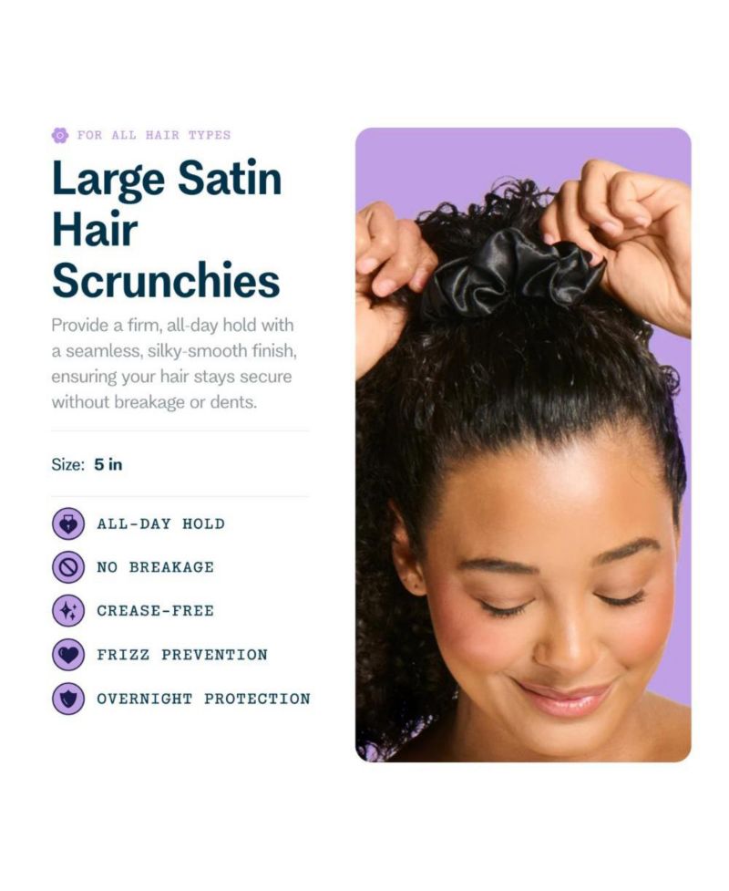 Large Satin Hair Scrunchies Soft, No Breakage Bands Perfect for Thick Hair and Bedtime Wear 4 Pack