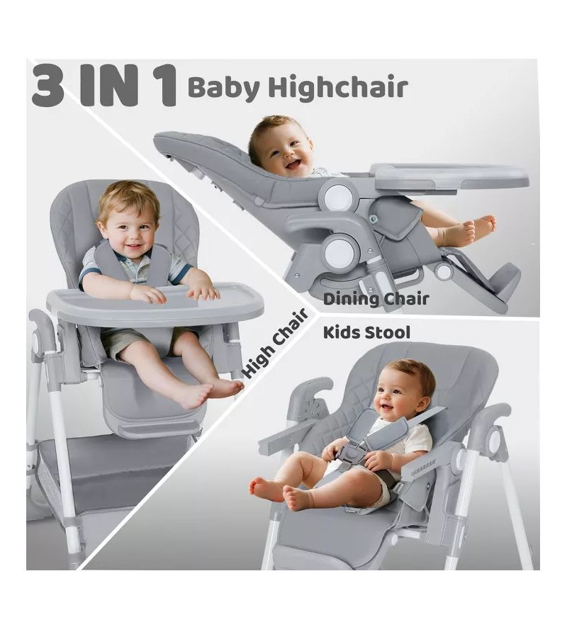 Convertible Baby High Chair with Adjustable Height, Double Tray and Compact Fold