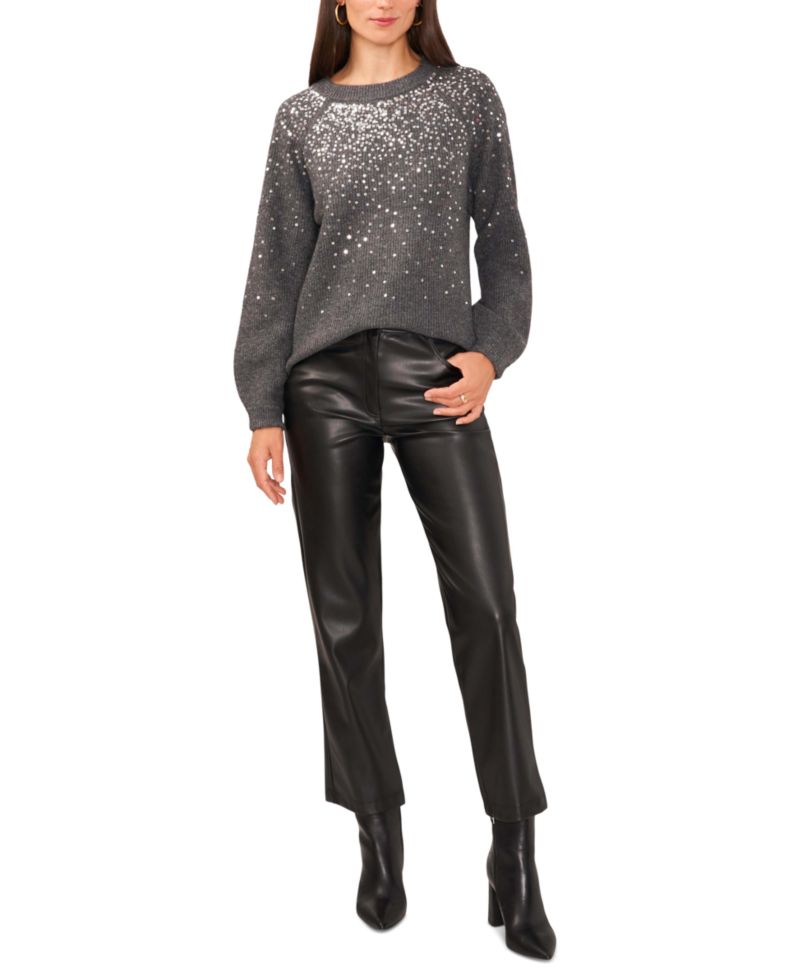Women's Cozy Crewneck Sequined Raglan-Sleeve Sweater