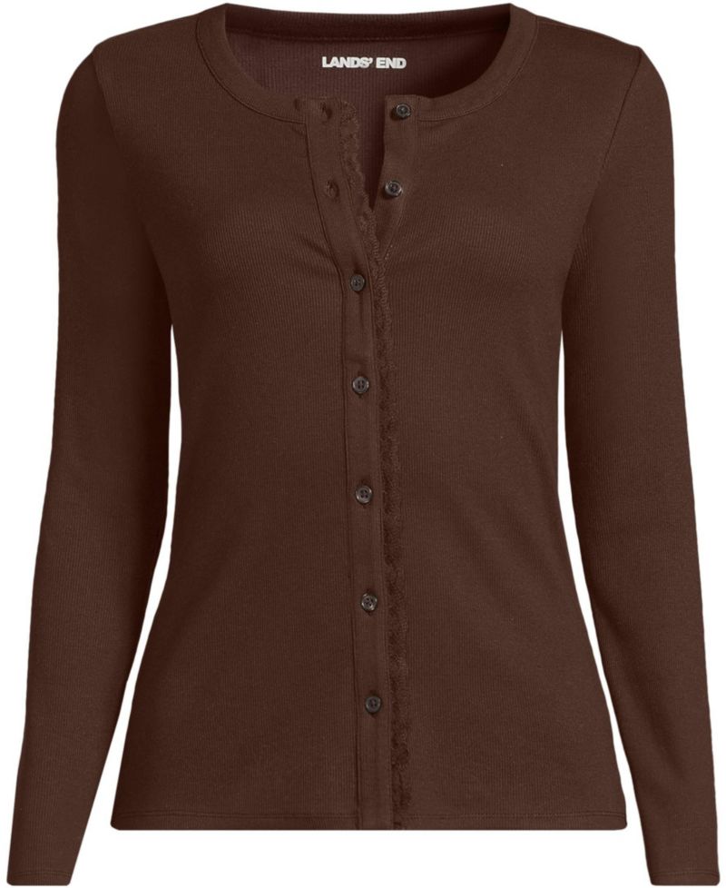 Women's Long-Sleeve Lace-Trim Crewneck Cardigan