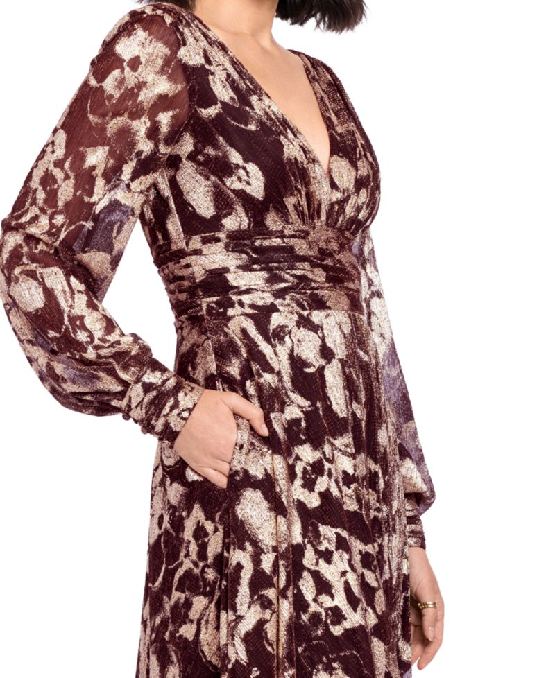 Petite V-Neck Long-Sleeve A-Line Gown