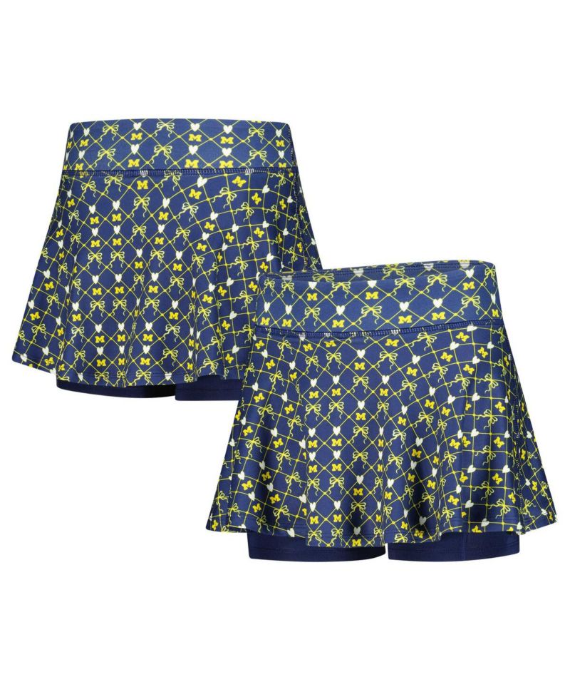 Big Girls Navy Michigan Wolverines All-Over Print Bow Team Logo Skort
