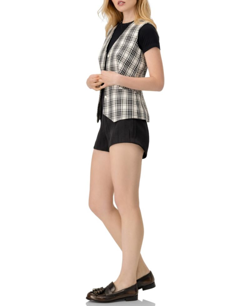 Women's Plaid Vest with Tie Belt