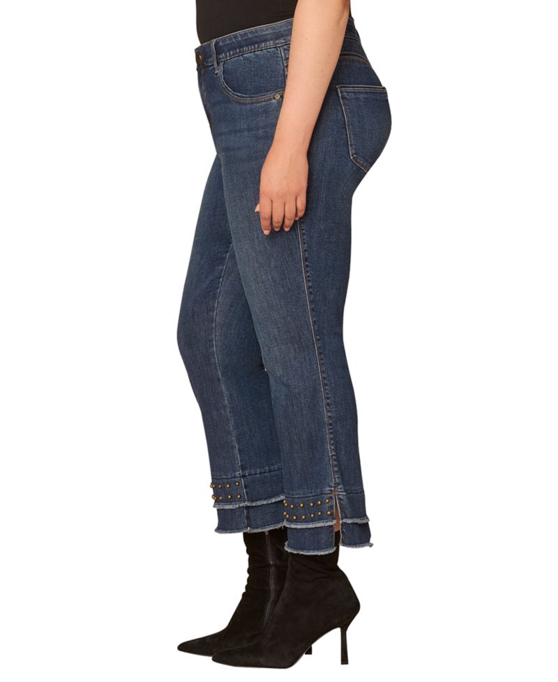 Plus Size Double Layer Fray Hem Studs Jeans