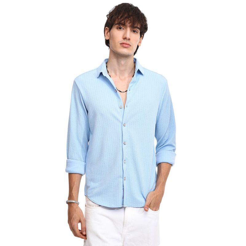 Men's Baby Blue Stripe-Creased Shirt