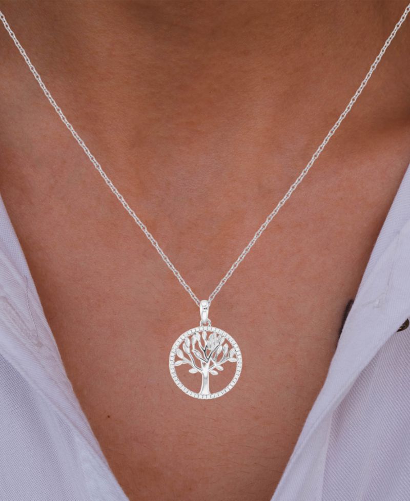 Cubic Zirconia Tree Pendant Necklace in Sterling Silver & 14k Gold-Plate, 16" + 2" extender (Also in Sterling Silver)