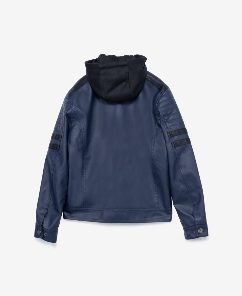 Boys Hooded Moto PU Leather Jacket With Lining