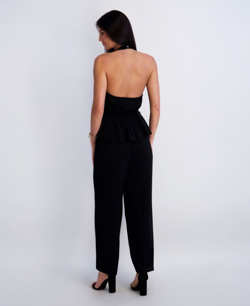 Women’s Faux Linen Halter Jumpsuit