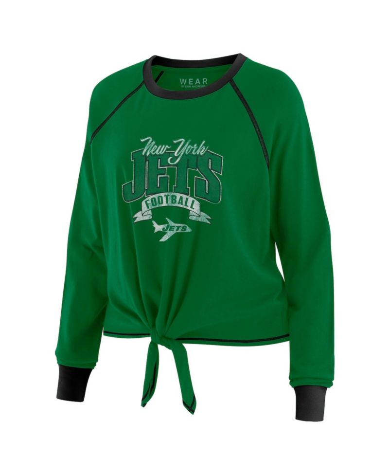 Women's Green/Black New York Jets Tie-Front Long Sleeve Top