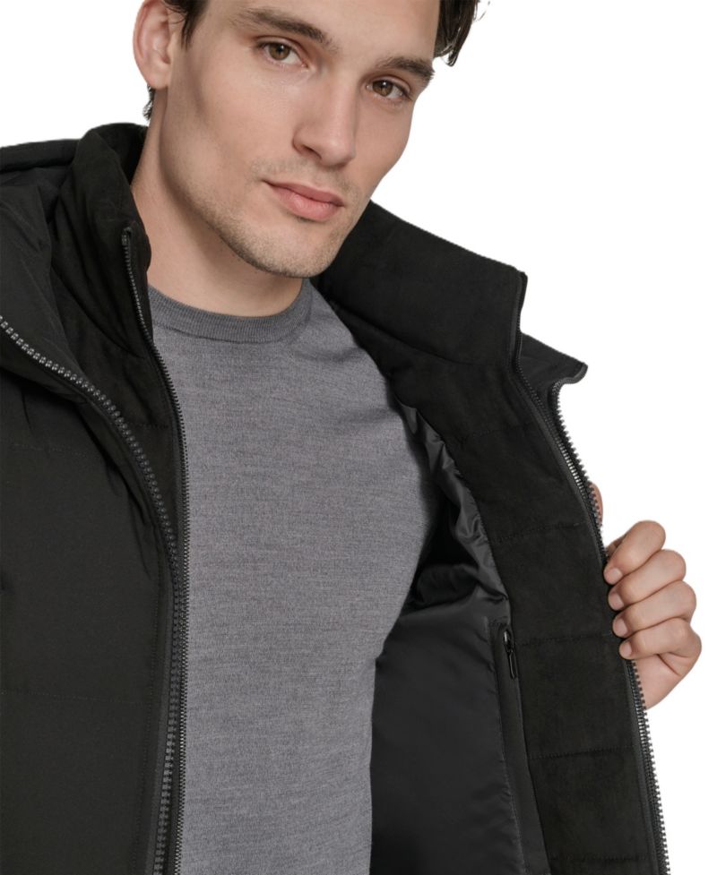 Men's Hooded Puffer Faux-Suede Bib Jacket