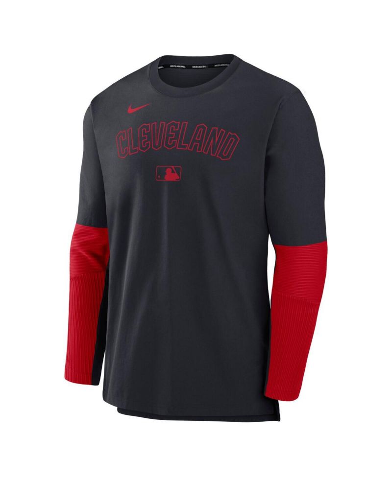 Men's Navy/Red Cleveland Guardians Authentic Collection Lightweight Player Tri-Blend Performance Pullover Sweatshirt