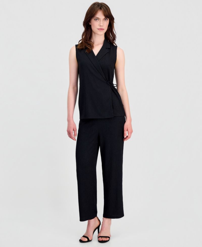 Women's Pebble-Texture Knit Sleeveless Wrap Top