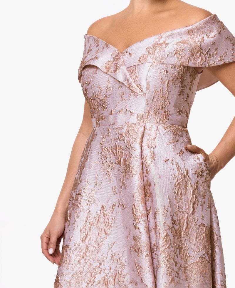 Petite Metallic Brocade Off-the-Shoulder Gown