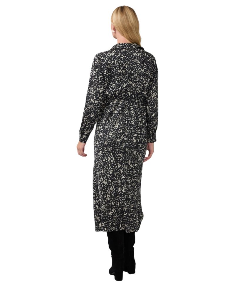 Maternity Tie-Front Midi Long-Sleeve Animal-Print Shirt Dress