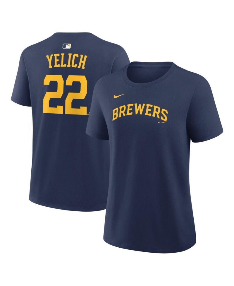 Women's Christian Yelich Navy Milwaukee Brewers Name and Number T-Shirt