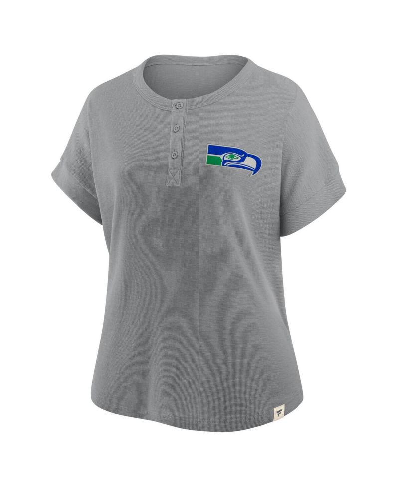 Women's Heather Gray Seattle Seahawks Oversized Hometown Premium Henley Shirt