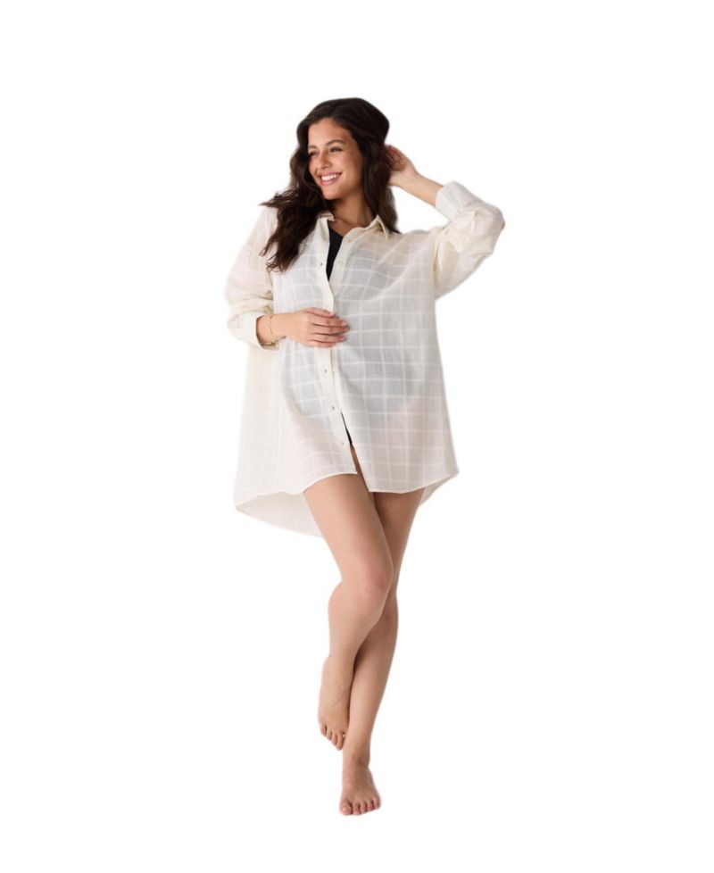 Women's Oversized Shirt Cover-up in Textured Checks