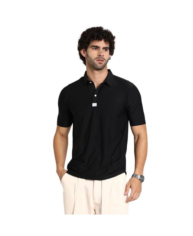 Men's Obsidian Black Seamless Solid Polo T-Shirt