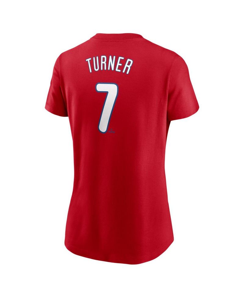 Women's Trea Turner Red Philadelphia Phillies Fuse Name & Number T-Shirt
