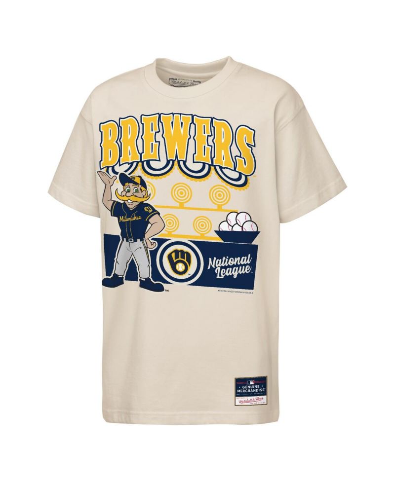 Big Boys and Girls Cream Milwaukee Brewers Step Back Up Mascot T-Shirt