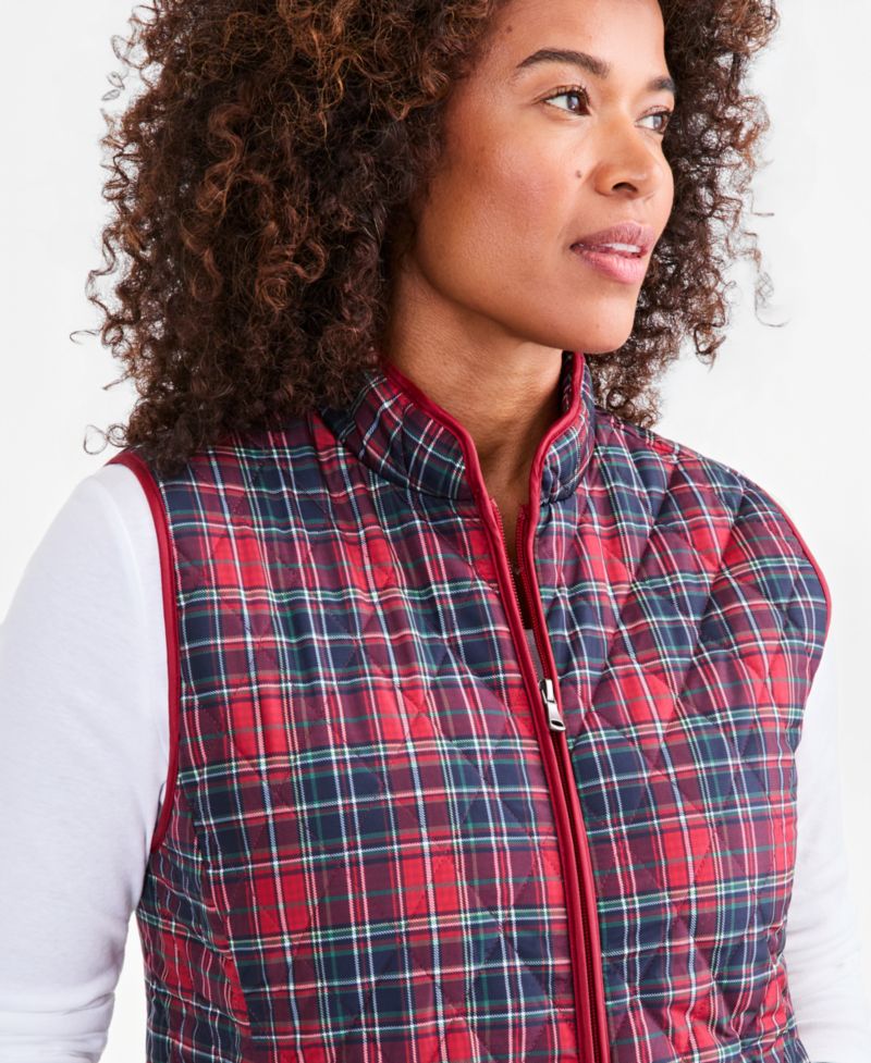 Petite Quilted Plaid Puffer Vest, Macy's Exclusive